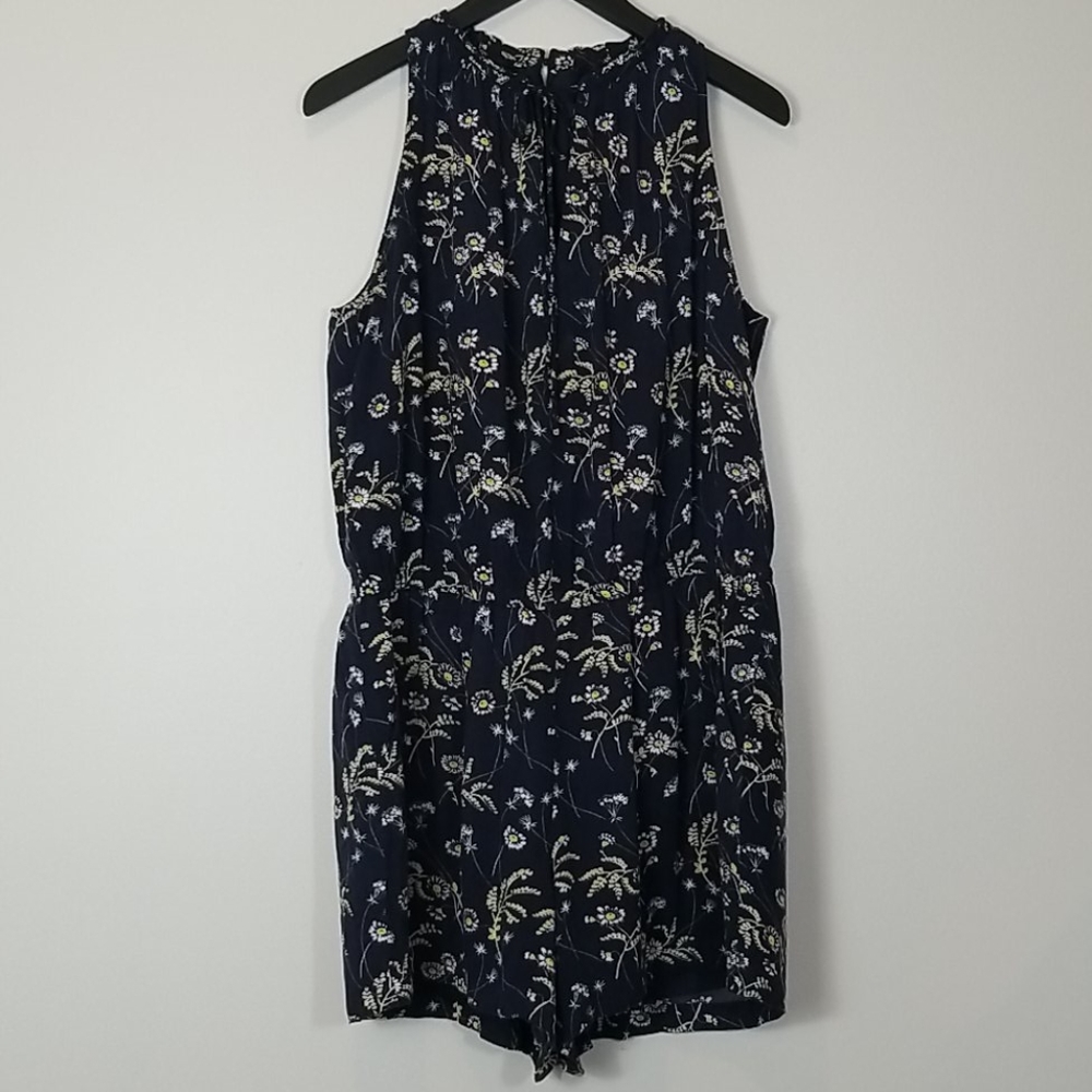 LOFT Floral Print Sleeveless Tie Front Blue Romper - Picture 4 of 14